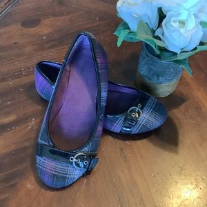 Candies Dorothy Plaid ballet flat slip on shoe | girls size 4 | purple black
